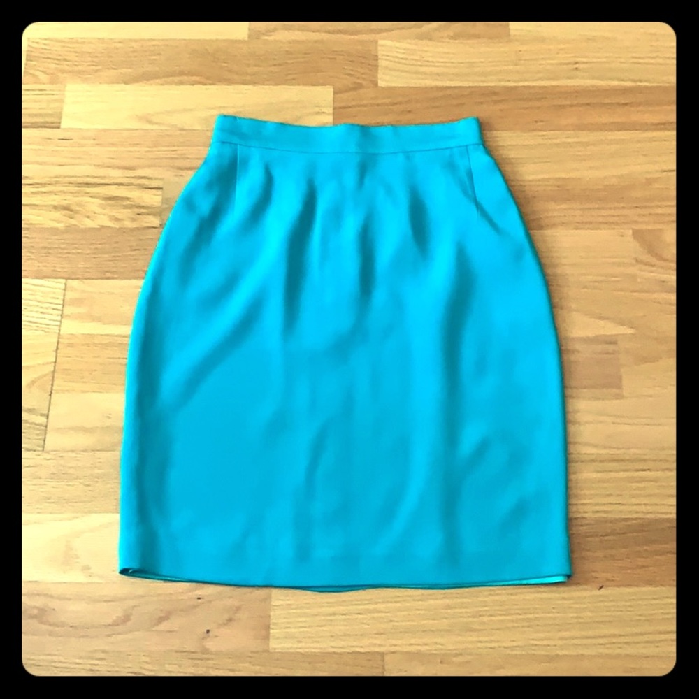 Vintage Silk pencil skirt Aqua/'Tiffany blue'